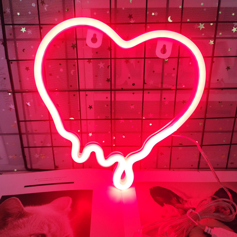 LED-südamekujuline neoonsilt Magamistoa seinakunst Lastetoa sisustus Neoonlamp USB-toitega peopuhkus, pulm, dekoratiivne öövalgus