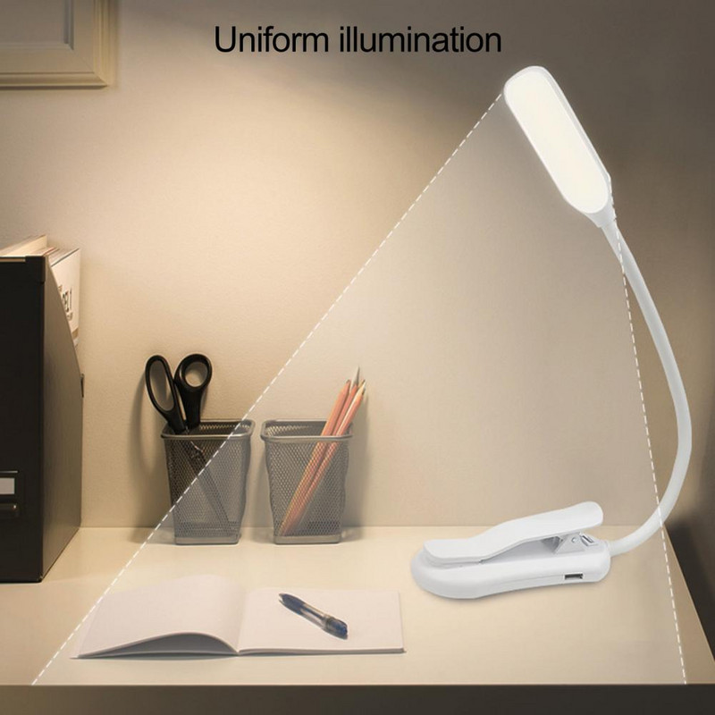 Noderīga lasīšanas lampa, uzlādējama grāmatu saspraudes lampa, aptumšojama acu kopšanas grāmatu saspraudes lampa LED gaismas apgaismojums