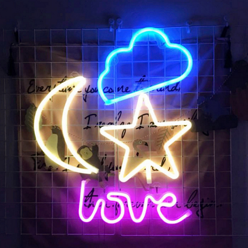 5V Neon LED Lampă pentru semne de neon Cute Cat Star Moon Nori USB/Baterie lumini de noapte pentru nuntă, petrecere de Crăciun, decorare acasă