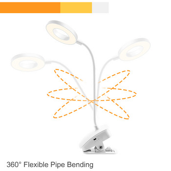 DC 5V USB настолна лампа Акумулаторна димираща настолна лампа Щипка за легло Книга за четене Нощна лампа LED светлина за четене Гъвкаво огъване на тръби