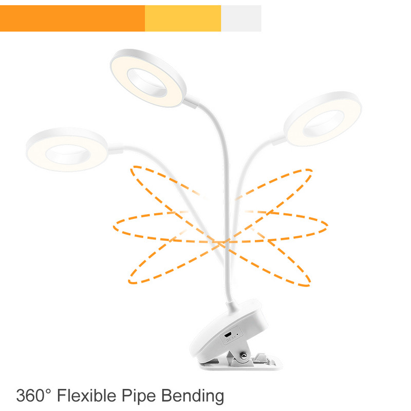 Lampă de birou DC 5V USB, lampă de masă, reîncărcabilă, cu clemă, carte de lectură pentru pat, lumină de noapte, lumină de lectură cu LED, îndoirea țevii flexibile