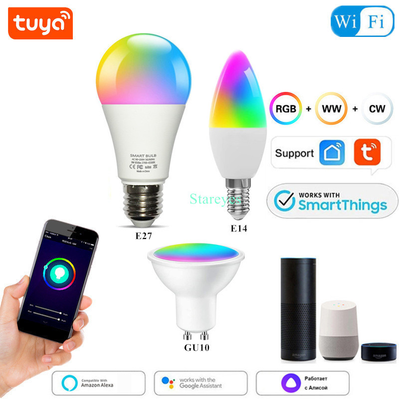 Tuya Smart WiFi Zigbee RGBCCT E27 9W LED pirn E14 5W LED küünlavalgus GU10 5W LED kohtvalgusti Alexa Home Siri Alice Control