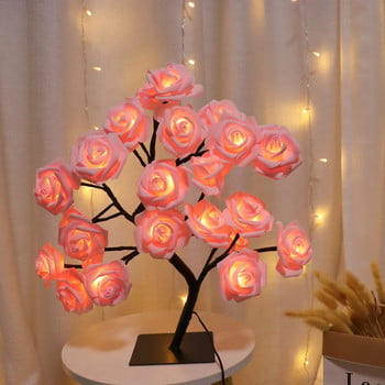 LED настолна лампа Rose Flower Tree USB Night Light Коледна украса Подарък за деца Нощна лампа за спалня Декорация на дома Настолна лампа