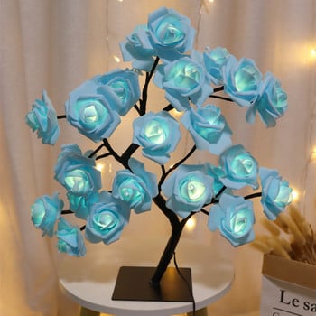 LED настолна лампа Rose Flower Tree USB Night Light Коледна украса Подарък за деца Нощна лампа за спалня Декорация на дома Настолна лампа