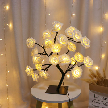 LED настолна лампа Rose Flower Tree USB Night Light Коледна украса Подарък за деца Нощна лампа за спалня Декорация на дома Настолна лампа