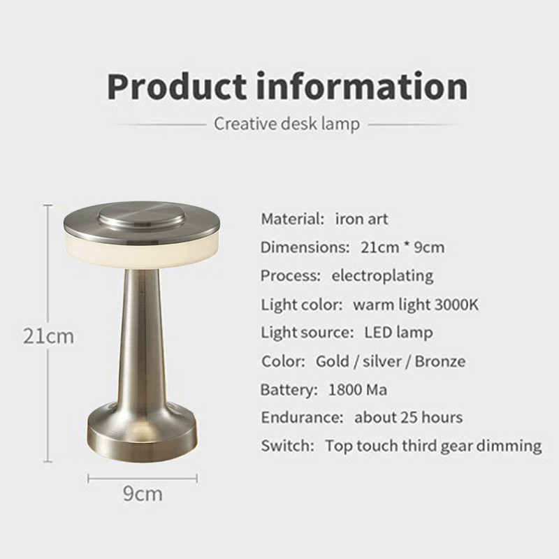 LED galda lampa retro bārs kafijas galda lampa uzlādējams skārienjutīgs bezvadu nakts apgaismojums restorāna viesistabas dekors