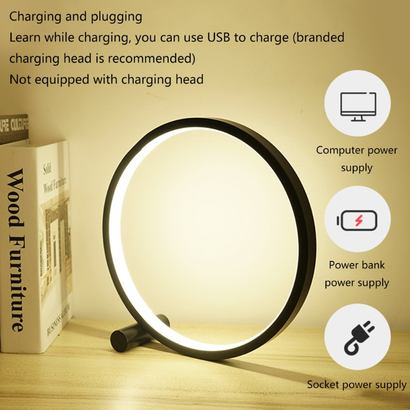 Lampă de masă cu LED Lampă circulară de birou pentru dormitor sufragerie Lumină de noptieră reglabilă