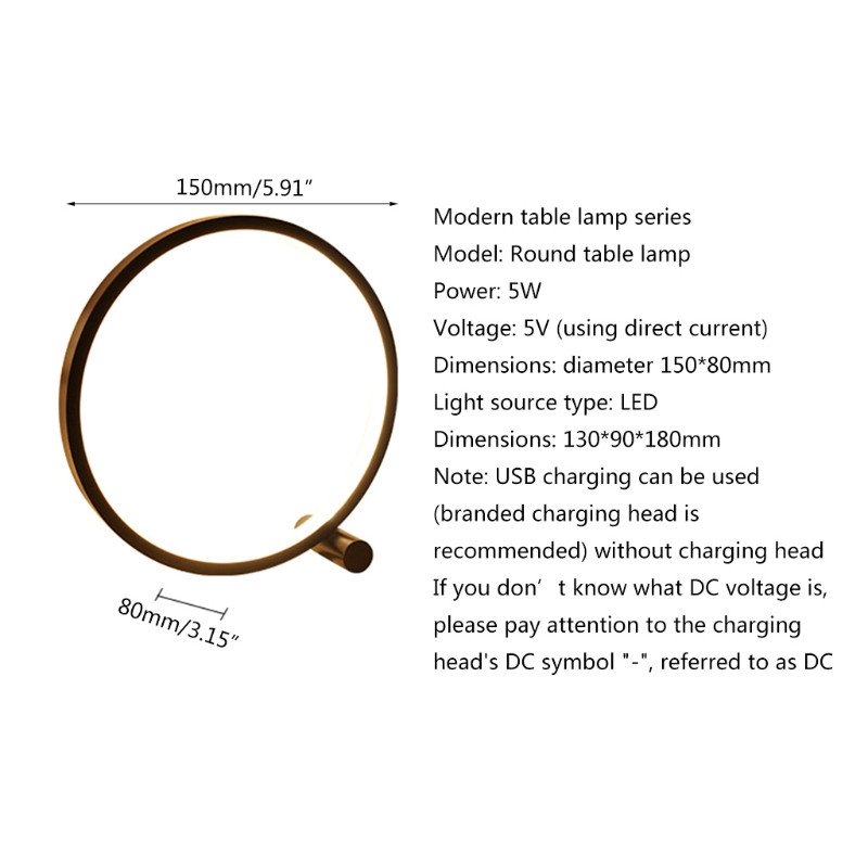 Lampă de masă cu LED Lampă circulară de birou pentru dormitor sufragerie Lumină de noptieră reglabilă