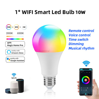Bec LED E27 220v Bec inteligent Bombillas Lampă LED RGB Spoturi Acasă WiFi Fiole inteligente 12v AC 85-265V Lampă pentru schimbarea culorii