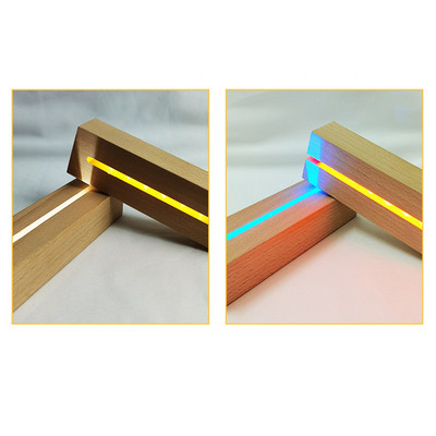 Taisnstūra dižskābarža koka gaismas pamatne USB nakts lampa ar pogas slēdzi LED statīva displejs silti balti LED turētāji akrilam
