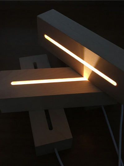 Taisnstūra dižskābarža koka gaismas pamatne USB nakts lampa ar pogas slēdzi LED statīva displejs silti balti LED turētāji akrilam