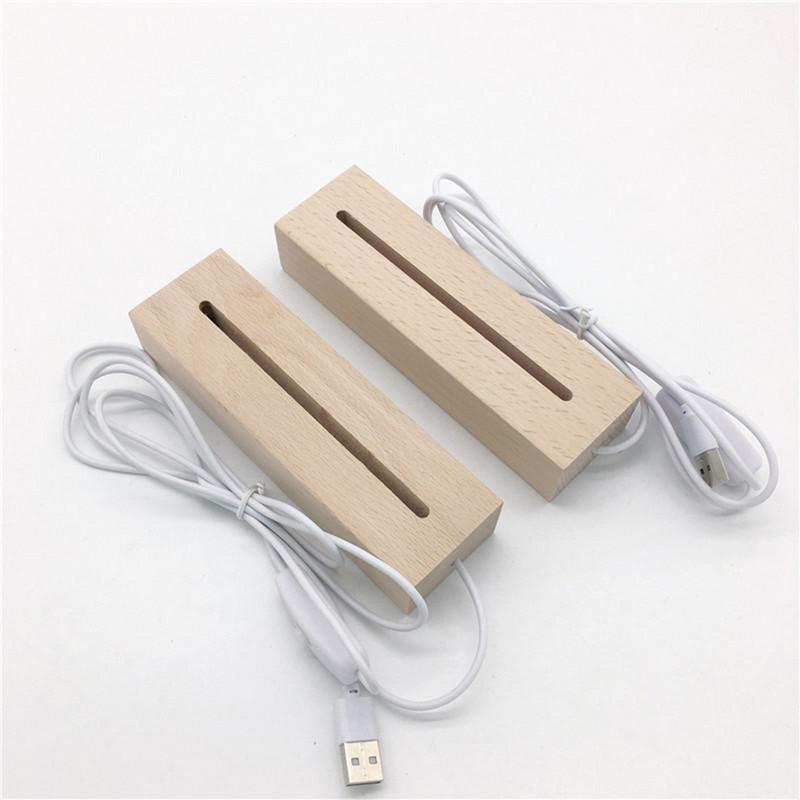 Taisnstūra dižskābarža koka gaismas pamatne USB nakts lampa ar pogas slēdzi LED statīva displejs silti balti LED turētāji akrilam