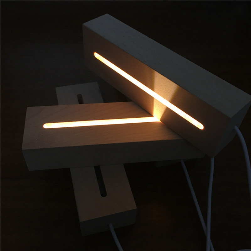 Taisnstūra dižskābarža koka gaismas pamatne USB nakts lampa ar pogas slēdzi LED statīva displejs silti balti LED turētāji akrilam