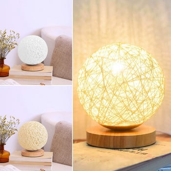 Φωτιστικό νύχτας LED Rattan Επιτραπέζιο φωτιστικό USB με ρυθμιζόμενο χειροποίητο πλεκτό αμπαζούρ με μπαλάκι ρατάν Διακοσμητικό φωτιστικό κρεβατοκάμαρας Φεγγάρι νύχτας