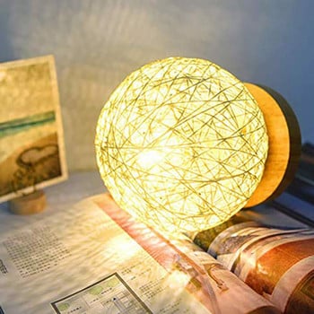 Φωτιστικό νύχτας LED Rattan Επιτραπέζιο φωτιστικό USB με ρυθμιζόμενο χειροποίητο πλεκτό αμπαζούρ με μπαλάκι ρατάν Διακοσμητικό φωτιστικό κρεβατοκάμαρας Φεγγάρι νύχτας