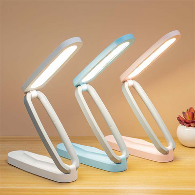 Salokāma galda lampa Pārnēsājama LED acu aizsardzības galda lampa USB uzlādējama regulējama nakts gaisma 3 krāsu temperatūras grāmatu lampas
