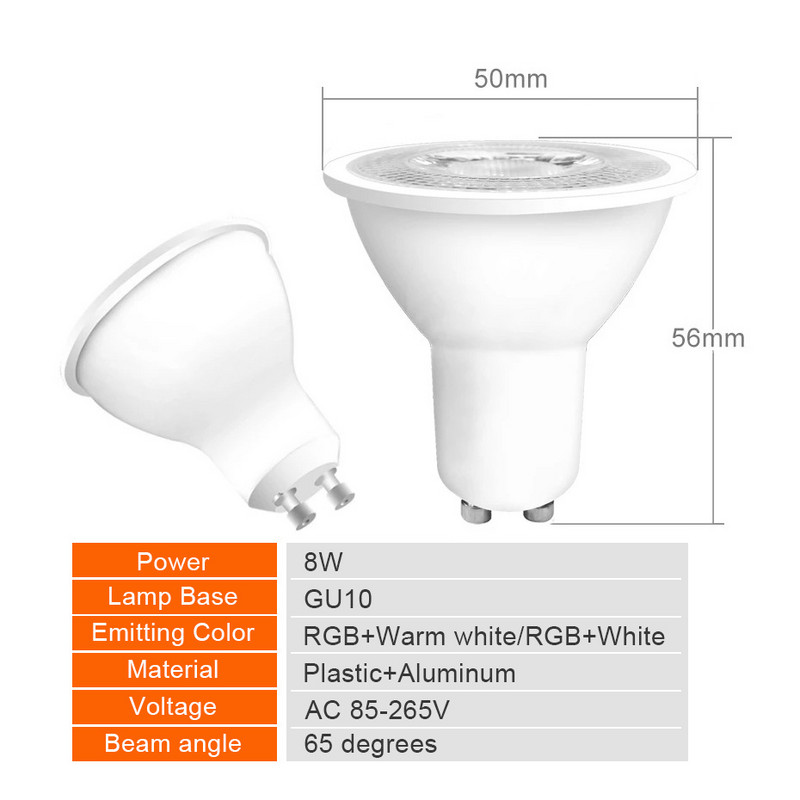 Fiolă GU10 Led 220V 110V 8W Lampă RGB Iluminat pentru decorațiuni interioare 16 culori GU10 RGBW RGBWW Bec Led Lumină de noapte Bombillas Led GU 10