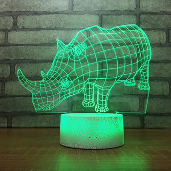 Rhinoceros Bedside Atmosphere Led 3d Colorful Touch Μικρό επιτραπέζιο φωτιστικό Χριστουγεννιάτικο δώρο για φωτάκια βρεφικού δωματίου Μικρά νυχτερινά φωτάκια