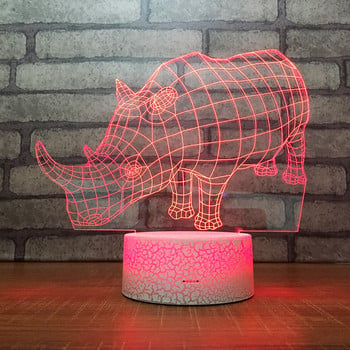 Rhinoceros Bedside Atmosphere Led 3d Colorful Touch Μικρό επιτραπέζιο φωτιστικό Χριστουγεννιάτικο δώρο για φωτάκια βρεφικού δωματίου Μικρά νυχτερινά φωτάκια