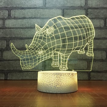 Rhinoceros Bedside Atmosphere Led 3d Colorful Touch Μικρό επιτραπέζιο φωτιστικό Χριστουγεννιάτικο δώρο για φωτάκια βρεφικού δωματίου Μικρά νυχτερινά φωτάκια