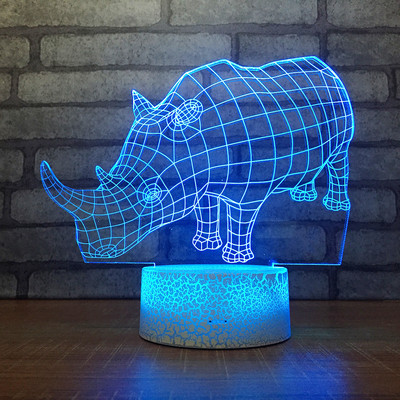 Rinocer atmosferă de noptieră LED 3d, la atingere colorată, lampă de masă mică, cadou de Crăciun pentru lumini pentru camera bebelușului, lumini de noapte mici