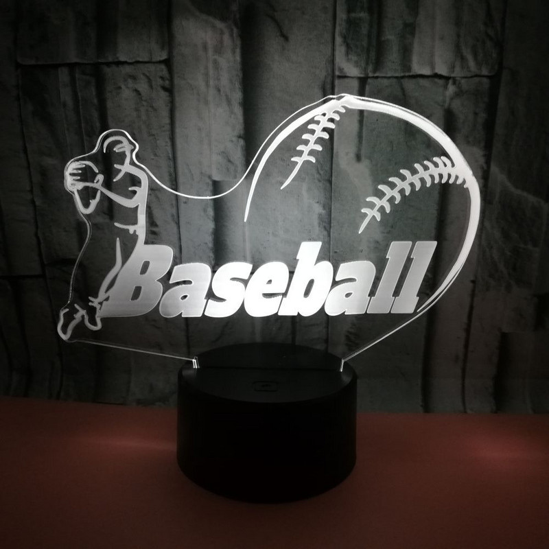 Noi lumini 3d colorate de baseball Acrilic 3d Iluzie Touch, telecomandă Creative Vision Night Light Masă Lampă de birou modernă
