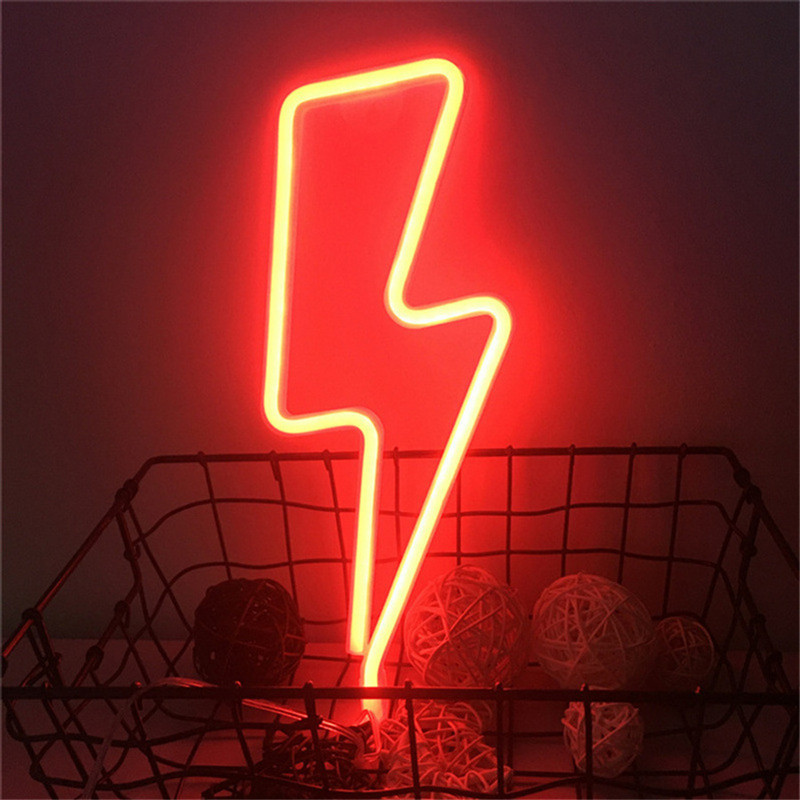 USB elemmel működő színes LED fényreklám villám alakú éjszakai lámpák dekoratív asztali lámpa otthoni bulihoz esküvői karácsonyi ajándék