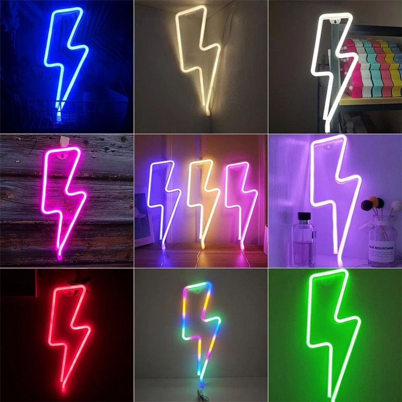 USB elemmel működő színes LED fényreklám villám alakú éjszakai lámpák dekoratív asztali lámpa otthoni bulihoz esküvői karácsonyi ajándék