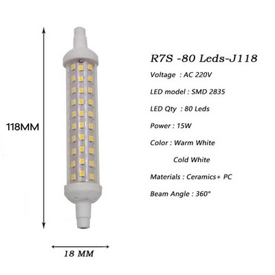 R7S LED 78mm 118mm 135mm izzó 10w 15w 20w SMD 2835 Lampada LED lámpa 220V kukoricalámpa Energiatakarékos Cserélje ki a halogén lámpát