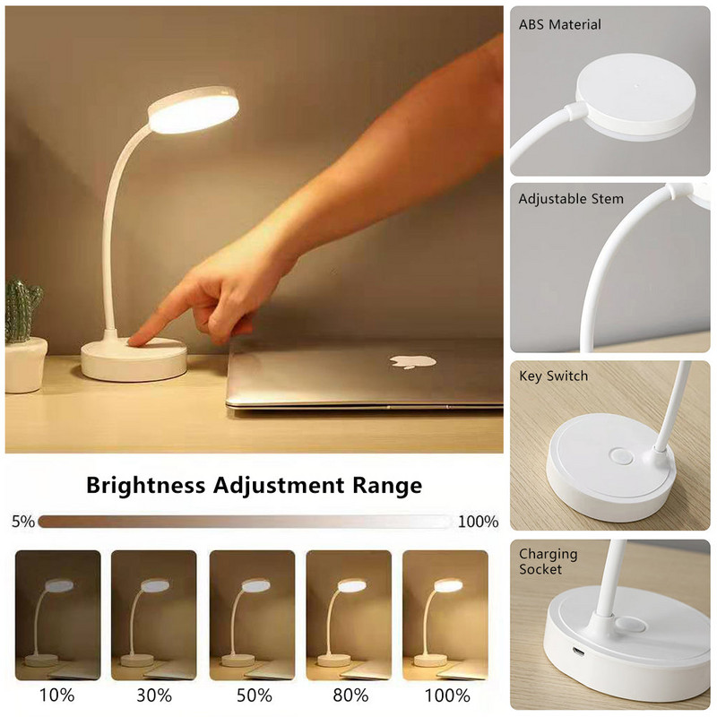 Lampă de masă Protecția ochilor Lumină LED reglabilă la atingere Dormitor pentru studenți Dormitor Lectură Lampă de birou reîncărcabilă prin USB Cadou special