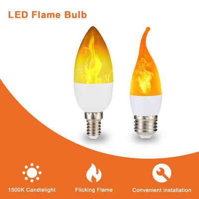 Becuri LED E14/E27 cu flacără, 4 moduri, pentru petrecere, cu efect de flacără, simulare, bec pentru lumini de foc, lampă pâlpâitoare