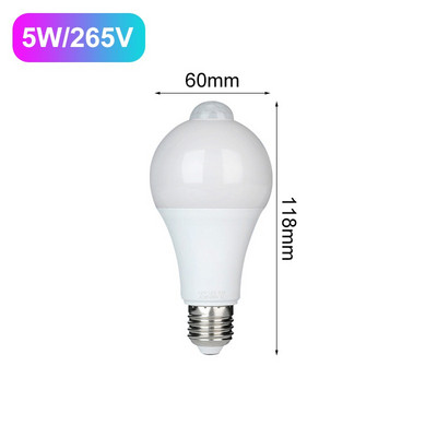 Led judesio jutiklio lemputė Led lempa Pir jutiklio apšvietimas automatiškai įjungiamas / išjungiamas naktinis apšvietimas namų parkavimo apšvietimui 220v 265v 5/7/9/12/15W E27