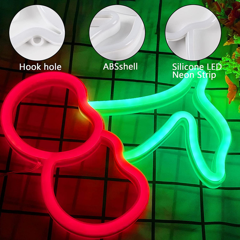 Ķiršu LED neona gaismas izkārtnes Neona istabas dekors Estētisks LED gaismas augļu nakts apgaismojums guļamistabas bāram Viesnīcas siena dzimšanas dienas Ziemassvētki