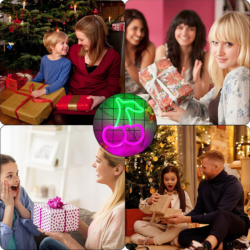 Ķiršu LED neona gaismas izkārtnes Neona istabas dekors Estētisks LED gaismas augļu nakts apgaismojums guļamistabas bāram Viesnīcas siena dzimšanas dienas Ziemassvētki