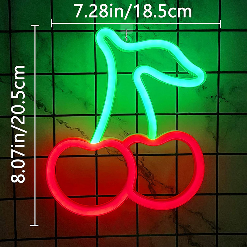 Ķiršu LED neona gaismas izkārtnes Neona istabas dekors Estētisks LED gaismas augļu nakts apgaismojums guļamistabas bāram Viesnīcas siena dzimšanas dienas Ziemassvētki