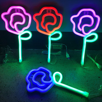 Πινακίδα νέον σε σχήμα λουλουδιού LED τριαντάφυλλο για πάρτι τοίχου δωματίου γραφείου Μπαρ στο σπίτι Decro φωτιστικό νέον για έφηβες δώρο νέον φωτιστικό νύχτας