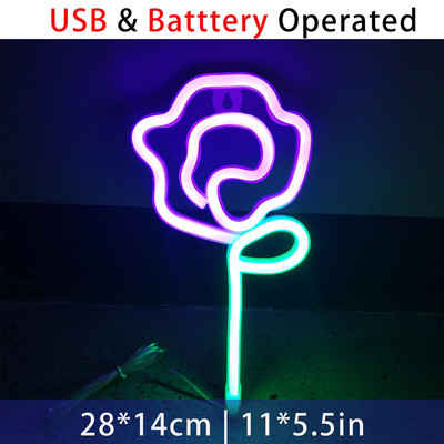 LED rózsa virág formájú neonreklám szoba fali buli irodába otthoni bár Decro neon lámpa tini lányoknak ajándék neon éjszakai fény