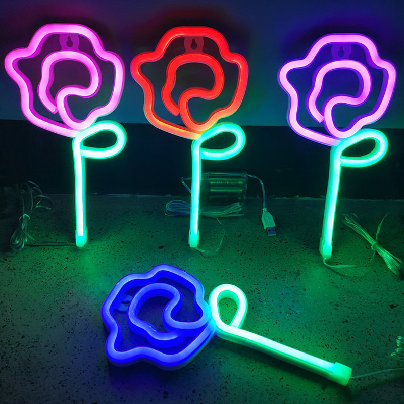 LED rózsa virág formájú neonreklám szoba fali buli irodába otthoni bár Decro neon lámpa tini lányoknak ajándék neon éjszakai fény