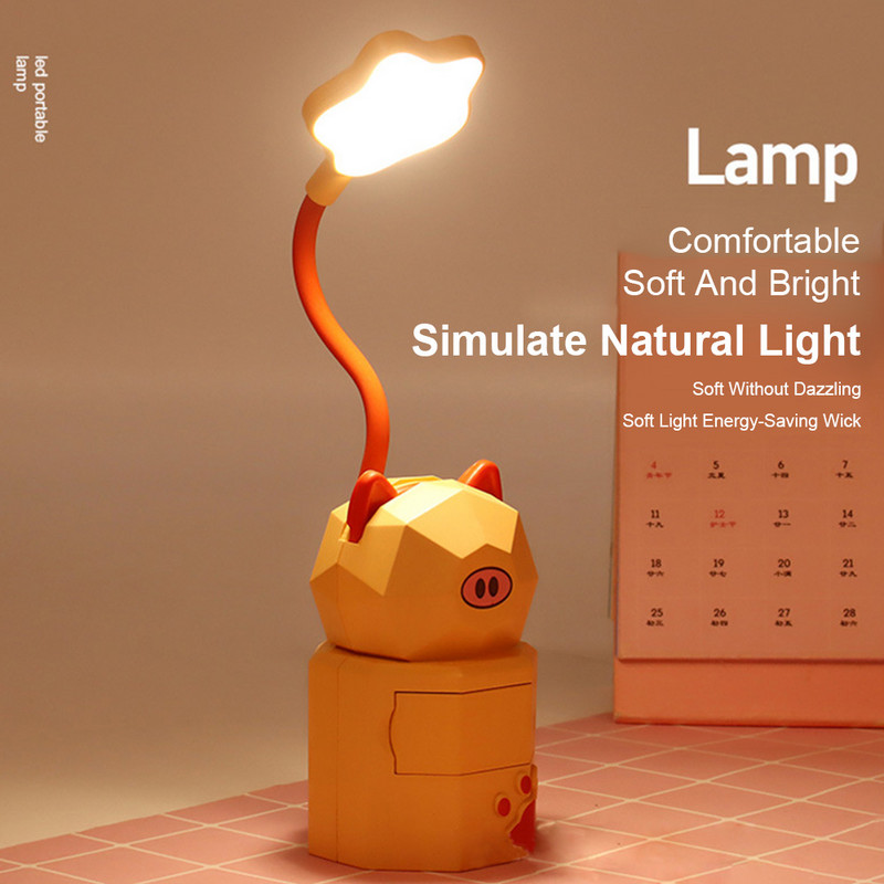 Diákkollégium Rajzfilm Állat Asztali lámpa USB töltés Összecsukható Éjszakai Olvasólámpák Hálószoba Irodák Asztal Fény Led Tanulmányi Iroda