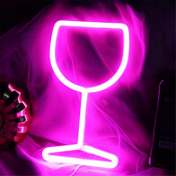 Чаша за вино LED неонови светлинни табели Winebowl Стенна висяща лампа Светеща нощна USB батерия, работеща с бар Декорация на Свети Валентин Подаръци