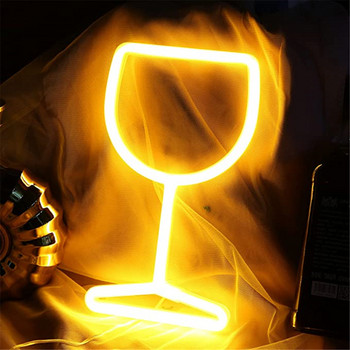 Чаша за вино LED неонови светлинни табели Winebowl Стенна висяща лампа Светеща нощна USB батерия, работеща с бар Декорация на Свети Валентин Подаръци