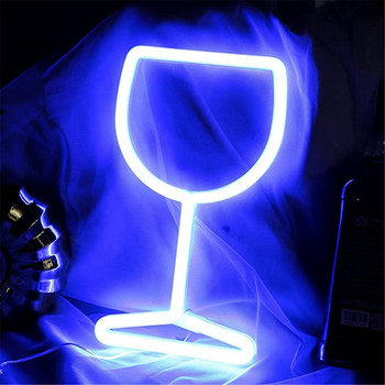 Ποτήρι κρασιού LED φωτιστικές πινακίδες νέον Φωτιστικό μπολ κρασιού Φωτεινό φωτιστικό νύχτας USB Μπαρ που λειτουργεί με μπαταρία Δώρα διακόσμησης για την ημέρα του Αγίου Βαλεντίνου