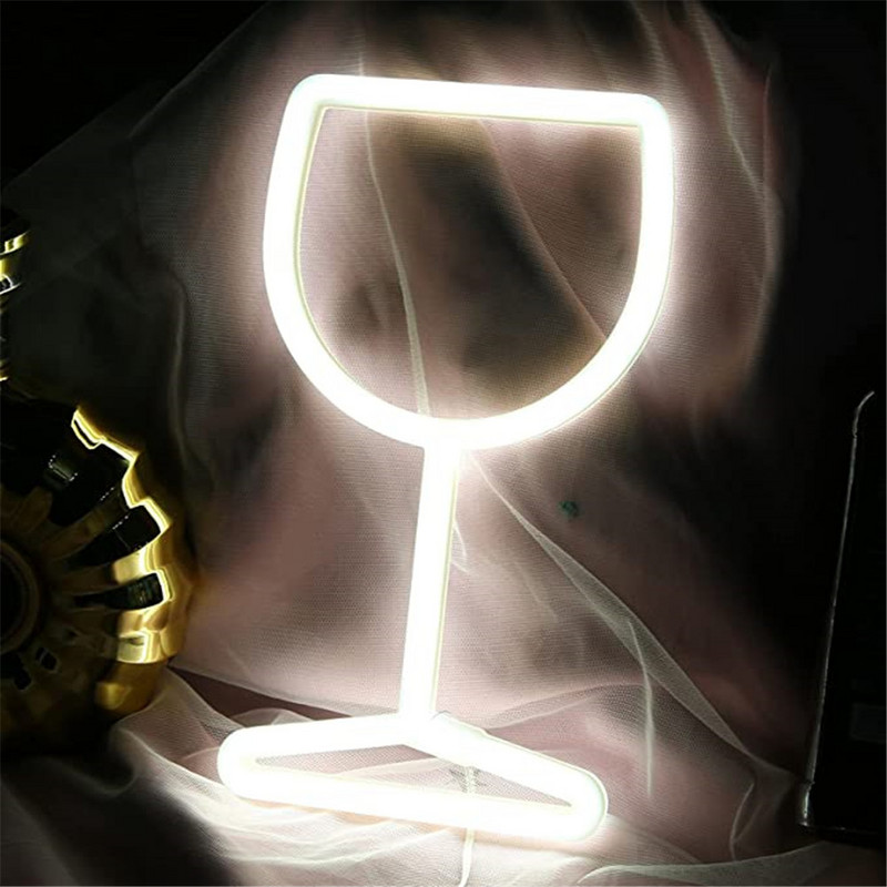 Vyno stiklas LED neoninės šviesos ženklai Vyno dubuo Sieninė lempa Šviečianti naktinė USB baterija maitinama baro Valentino dienos dekoro dovanos