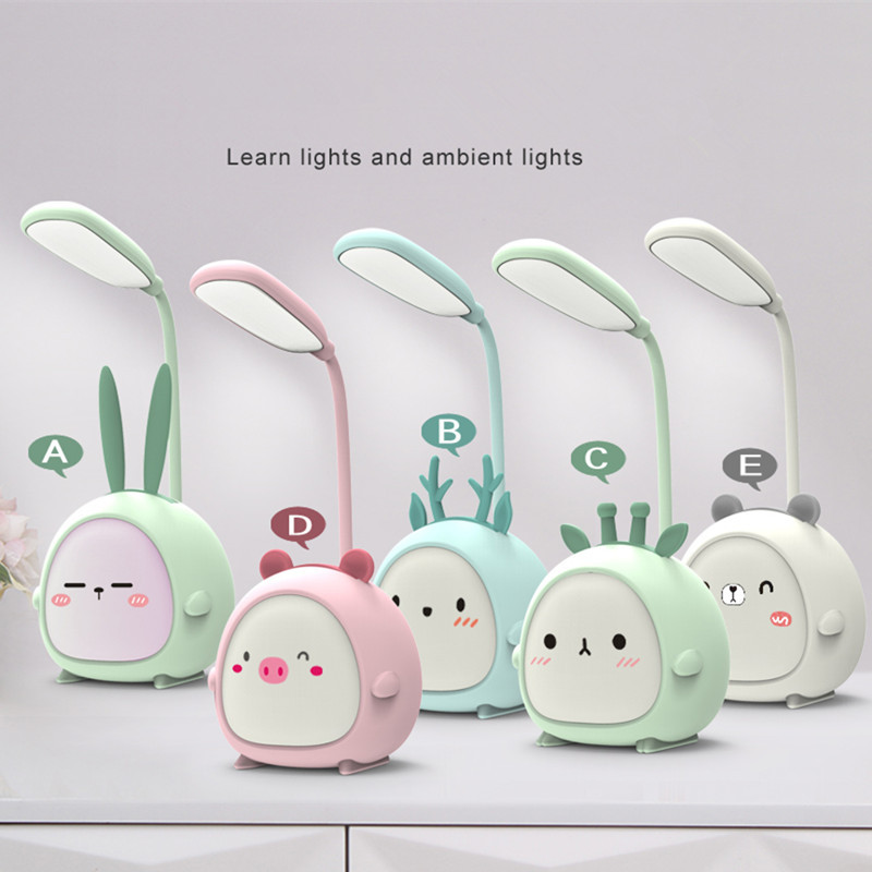 LED olvasólámpa hordozható LED aranyos rajzfilm asztali lámpa összecsukható fény Szemvédő asztali lámpa USB újratöltés színes éjszakai fény