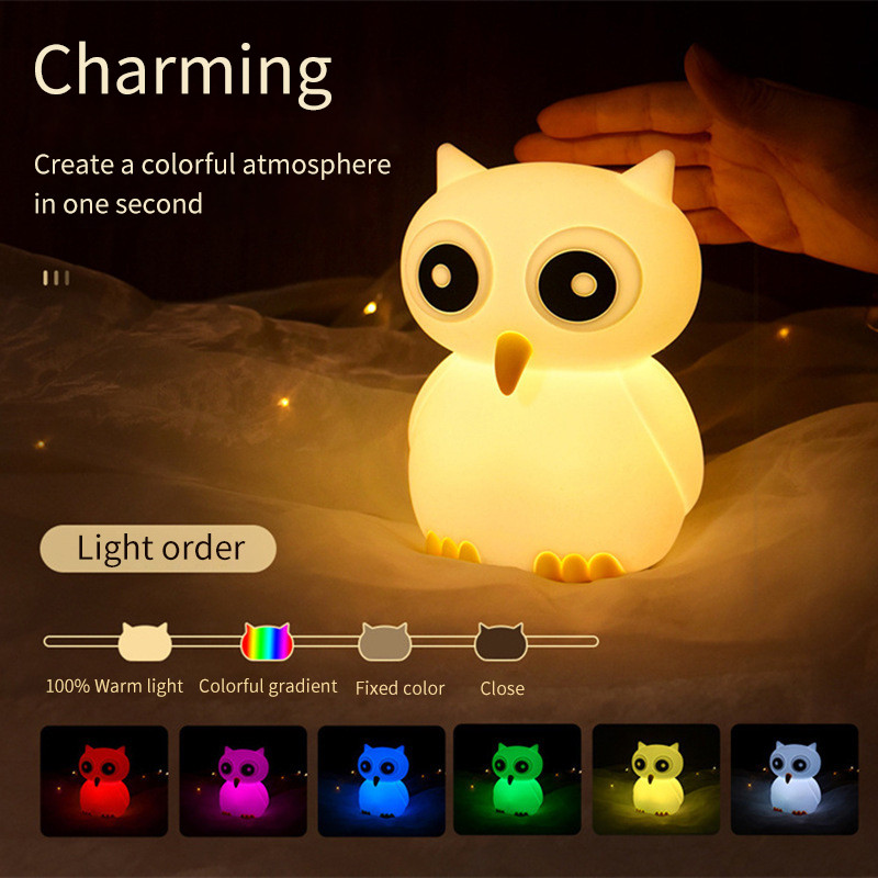 Lumină de noapte Creativ Desene animat Bufniță colorată Lumină din silicon Încărcare USB Dormitor Noptieră Lumină atmosferă Lumini decorative pentru birou