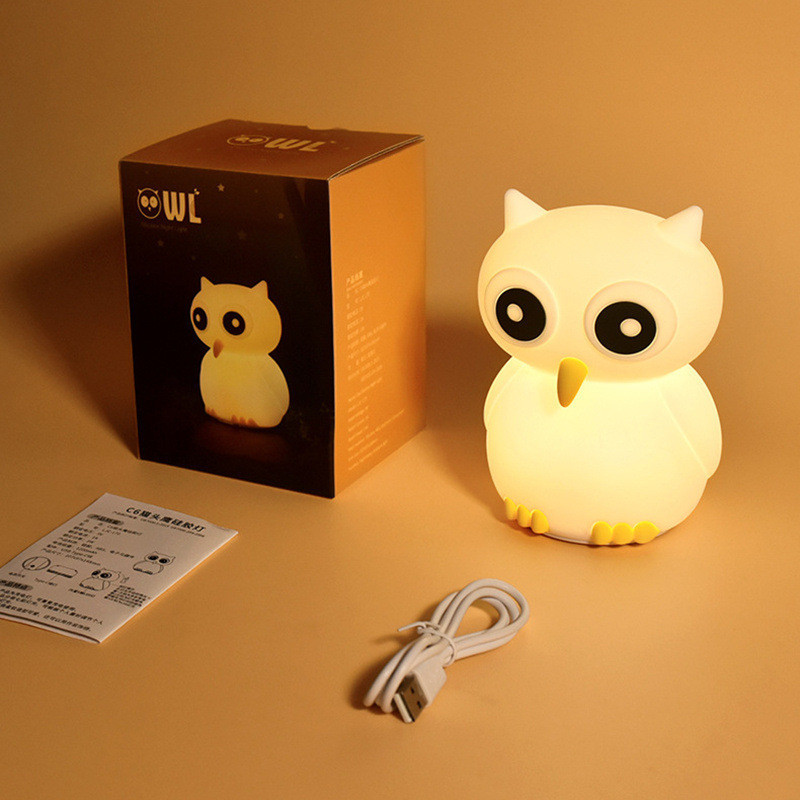 Lumină de noapte Creativ Desene animat Bufniță colorată Lumină din silicon Încărcare USB Dormitor Noptieră Lumină atmosferă Lumini decorative pentru birou