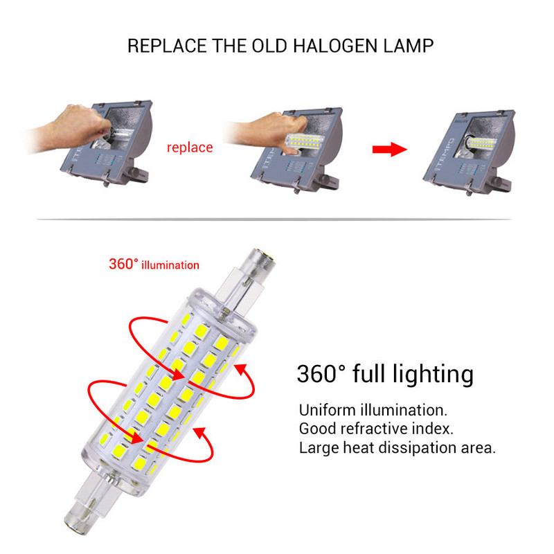 78mm 118mm R7S Led Lamp J78 J118 AC 220V 110V 2835SMD 64 128 LED Prožektors Nomainiet halogēna prožektoru R7S Lamparas Nemirgo