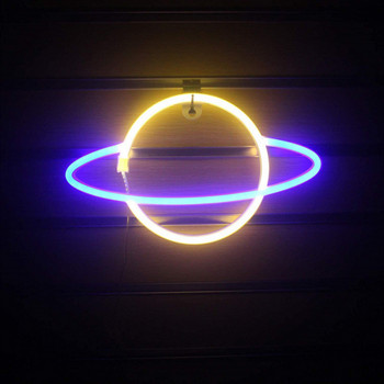 LED неонова светлина Луна Табела във формата на планета Неонова лампа 5V USB/захранвана от батерии Декоративна декорация на стени за парти Бар Стая Нощни лампи