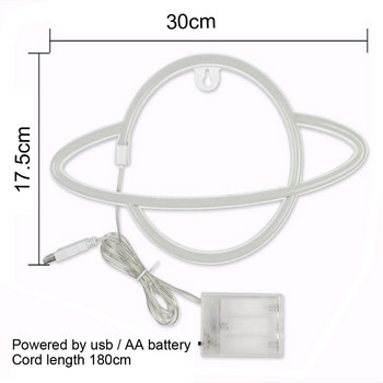 LED неонова светлина Луна Табела във формата на планета Неонова лампа 5V USB/захранвана от батерии Декоративна декорация на стени за парти Бар Стая Нощни лампи