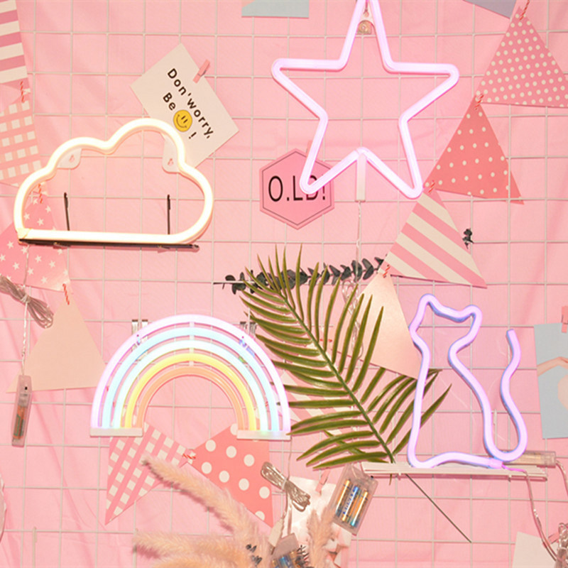 DC 5V LED Neon Reklám Fali dekoráció Állatok Stílus USB / Elemről Működő Éjszakai Fények Lámpák Art Decor Fali Dekoráció Asztali lámpák